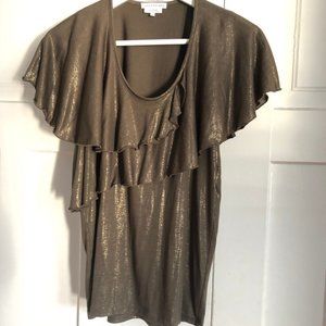 Lutz & Patmos Khaki Sparkle Flutter Sleeve Top